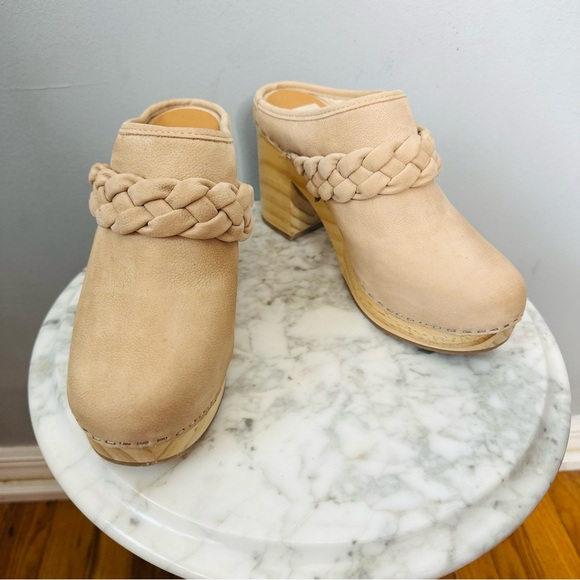 Dolce Vita Hila Braided Leather Wooden Platform Clogs in Sand Size 8 - Picture 5 of 15